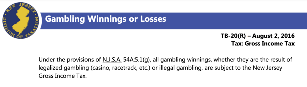 New Jersey Gambling Taxes