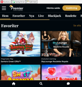 Premier Live casino hemsida
