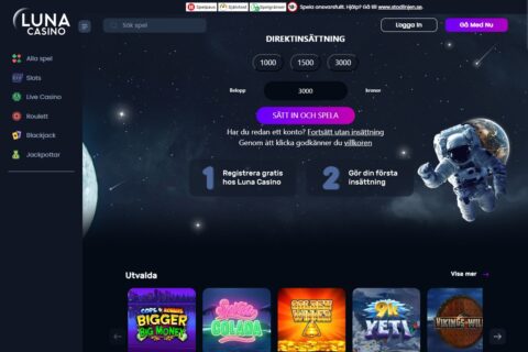 Luna Casino startsidan