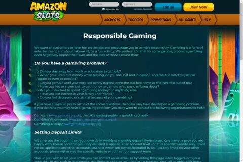AmazonSlots Casino ansvarsfullt spelande