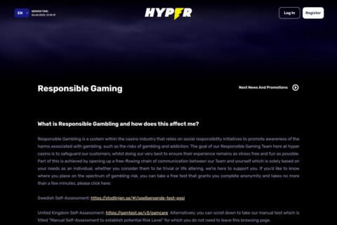 Hyper Casino casino ansvarsfullt spelande