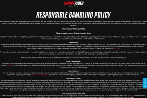 Spin Rider casino ansvarsfullt spelande
