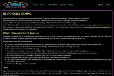 Vegas Mobile Casino casino ansvarsfullt spelande
