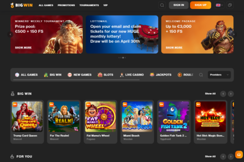 BigWin Casino startsidan